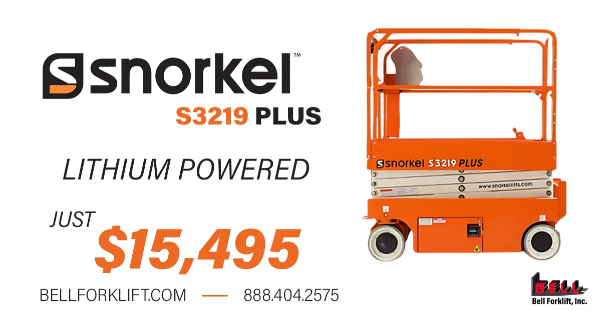 Snorkel S3219 Plus No Qty 1200x630 Blog Snorkel S3219 Plus lithium-powered electric scissor lift for sale at Bell Fork Lift